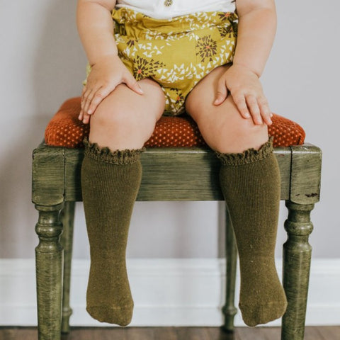 olive lace top knee highs