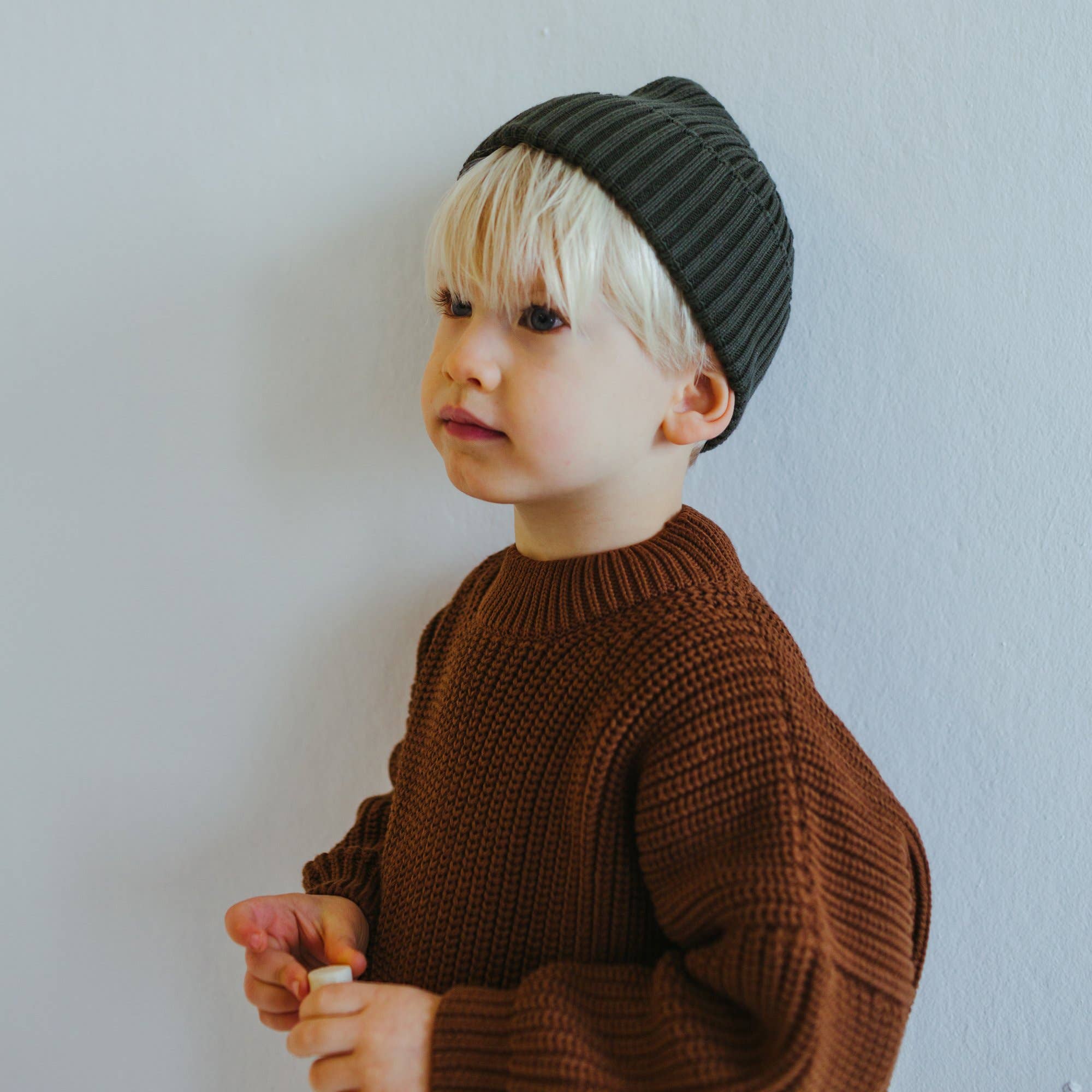 organic chunky knit sweater in toffee
