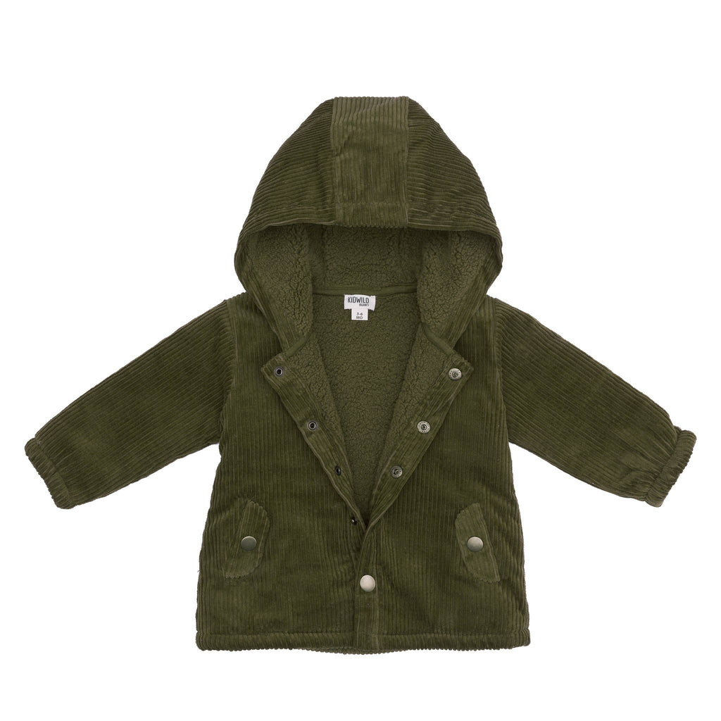 organic corduroy parka in forest