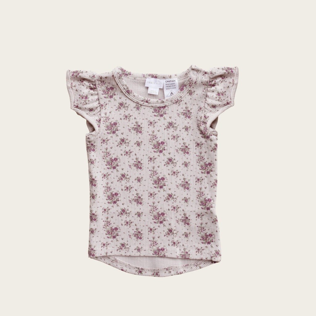 organic cotton fine rib frill top