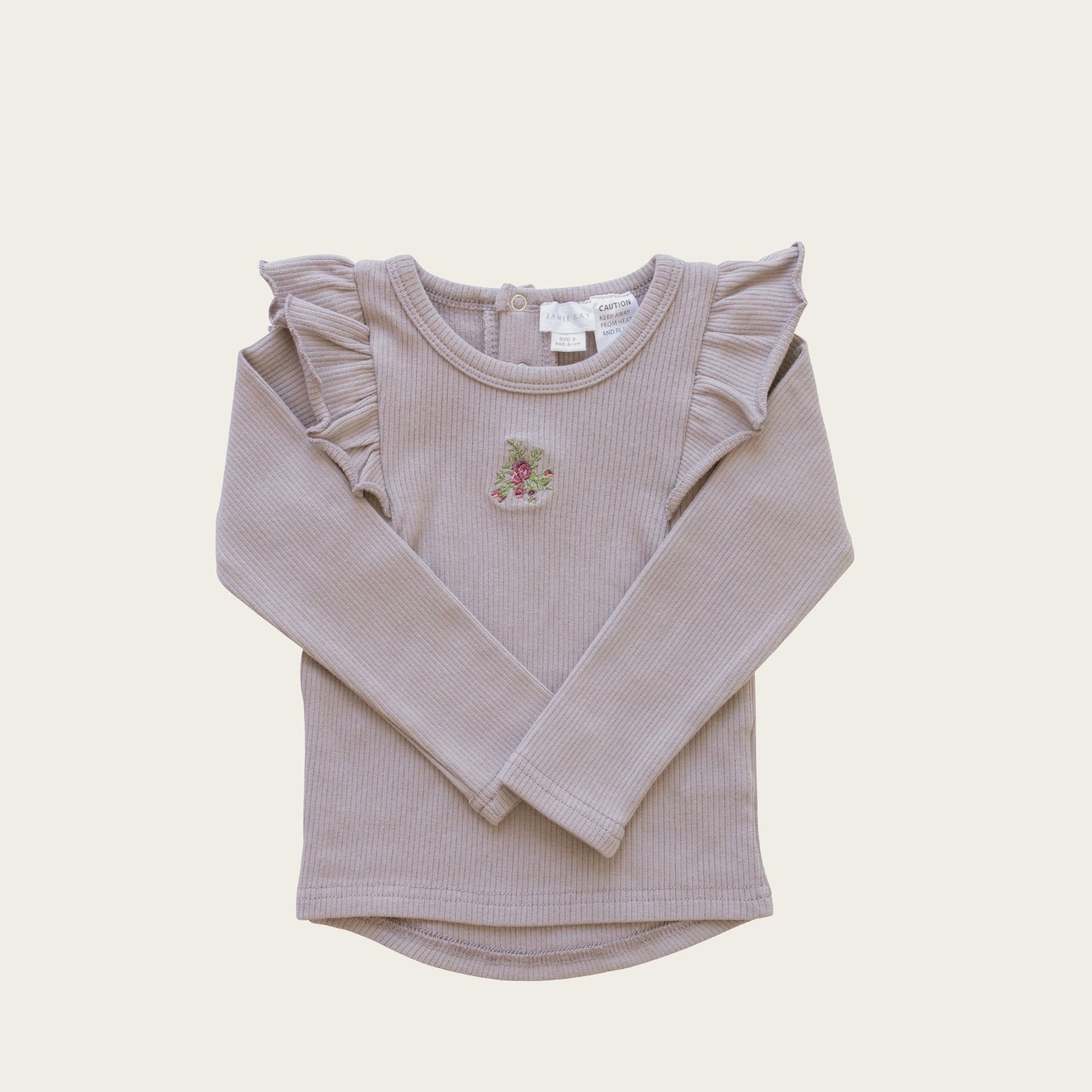 organic cotton fine rib frill top in dove