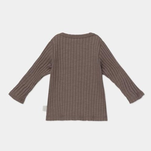 organic cotton rib knit pocket top in taupe