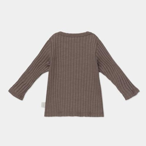 organic cotton rib knit pocket top in taupe
