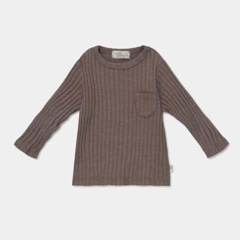 organic cotton rib knit pocket top in taupe
