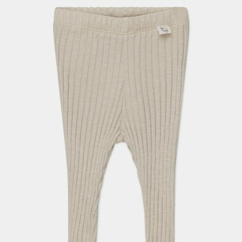 organic cotton rib knit ruffle leggings in stone