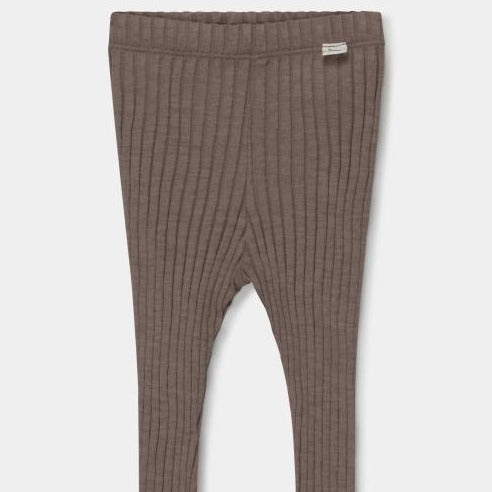 organic cotton rib knit ruffle leggings in taupe