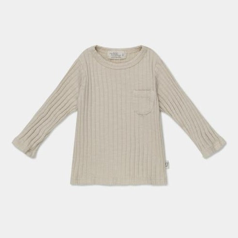 organic cotton rib knit ruffle top in stone
