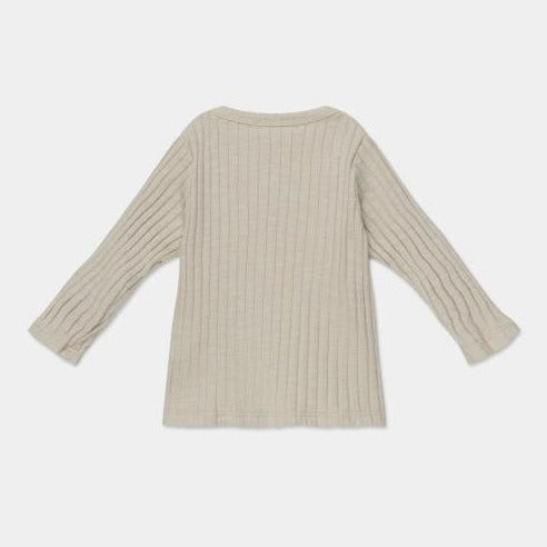 organic cotton rib knit ruffle top in stone