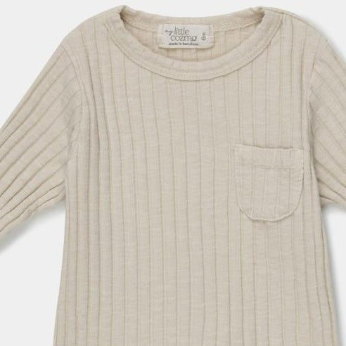 organic cotton rib knit pocket top in stone