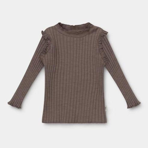 organic cotton rib knit top in taupe