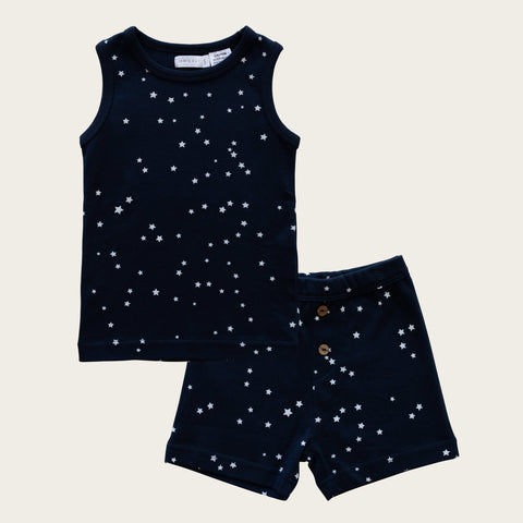 organic cotton summer pyjamas in black star iris