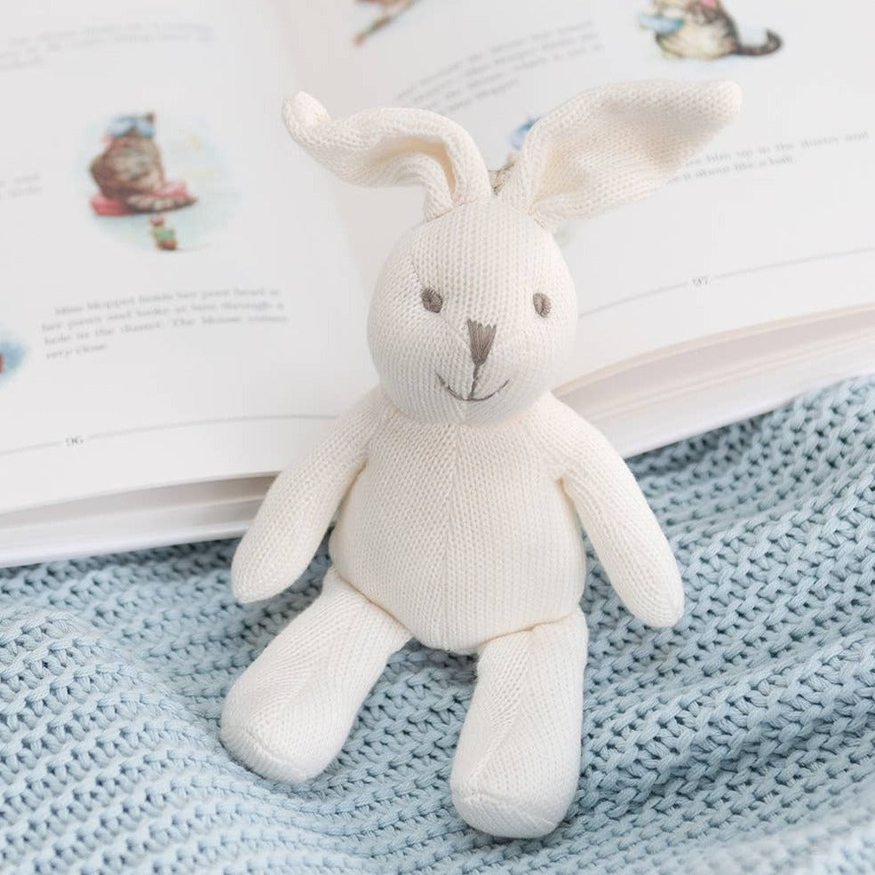 organic cotton white bunny rattle