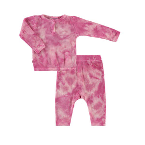 organic tie dye thermal henley l/s tee & legging set in dark pink tie dye