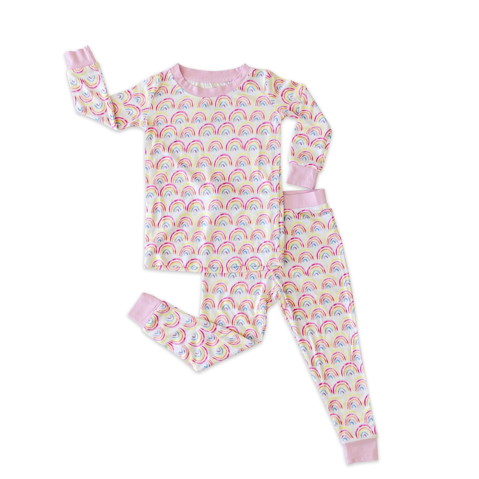 pastel rainbows two-piece bamboo viscose pajama set