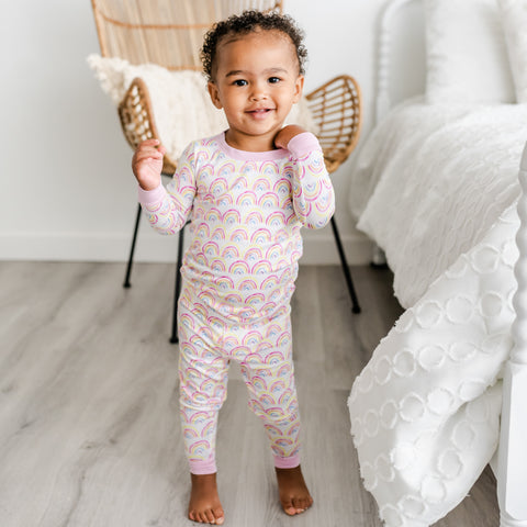 pastel rainbows two-piece bamboo viscose pajama set