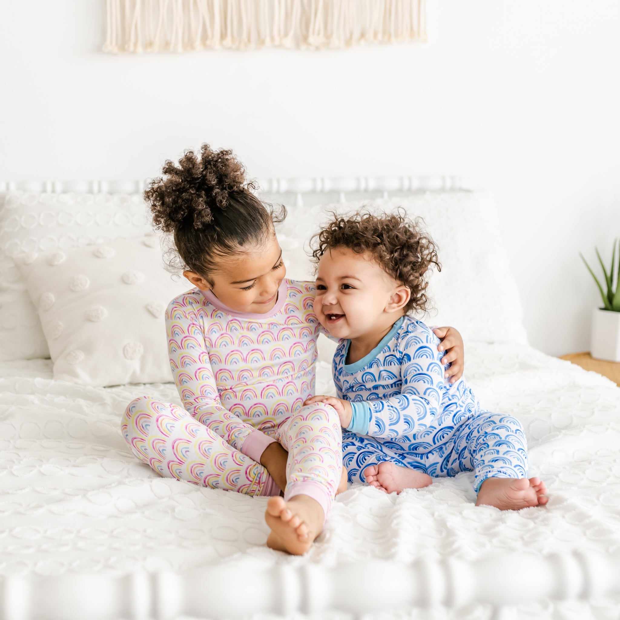 pastel rainbows two-piece bamboo viscose pajama set