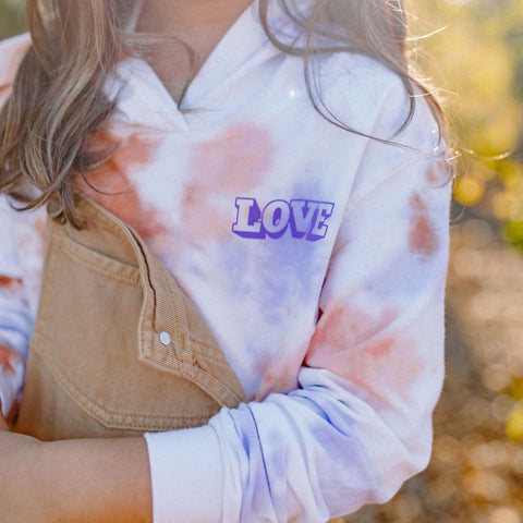 peace & love boxy hooded long sleeve tee
