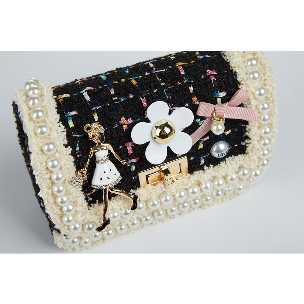 pearl and tweed trim purse