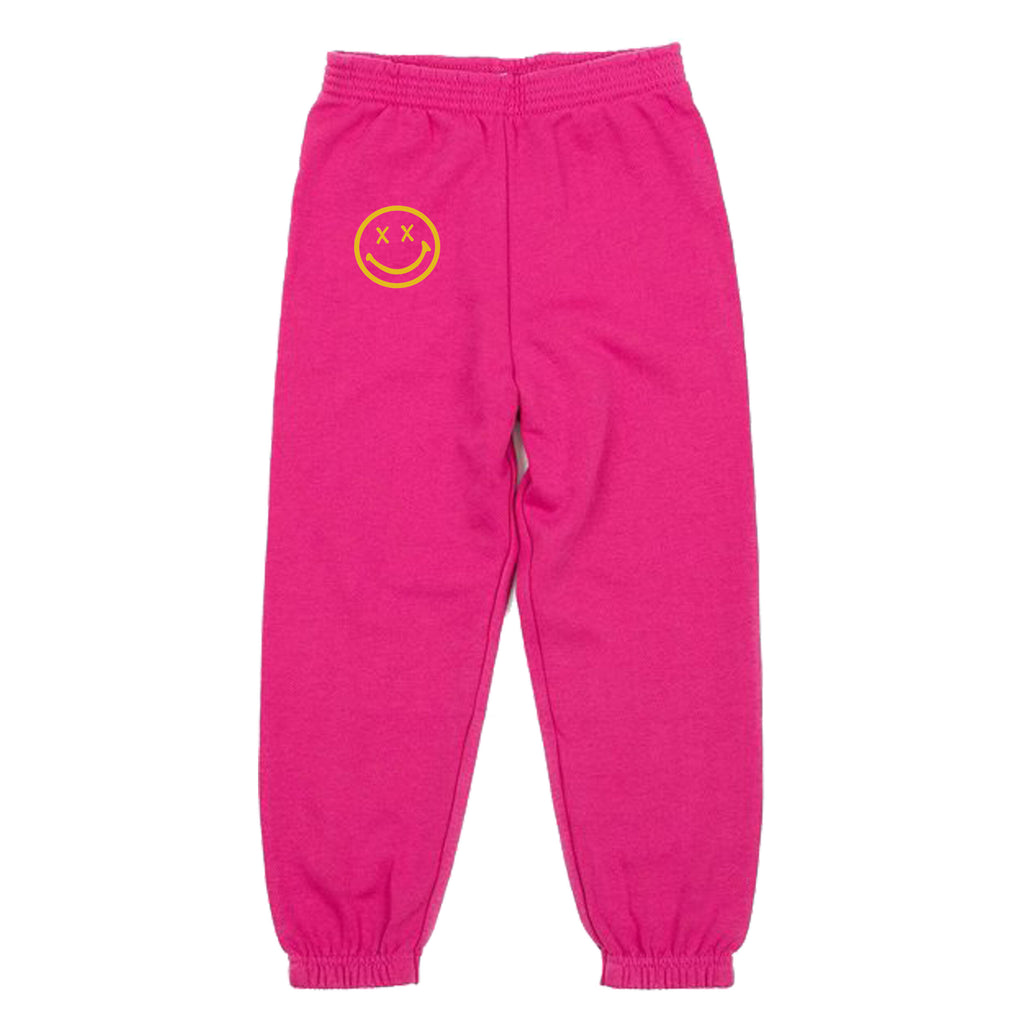 smiley sweatpants in pink & yellow