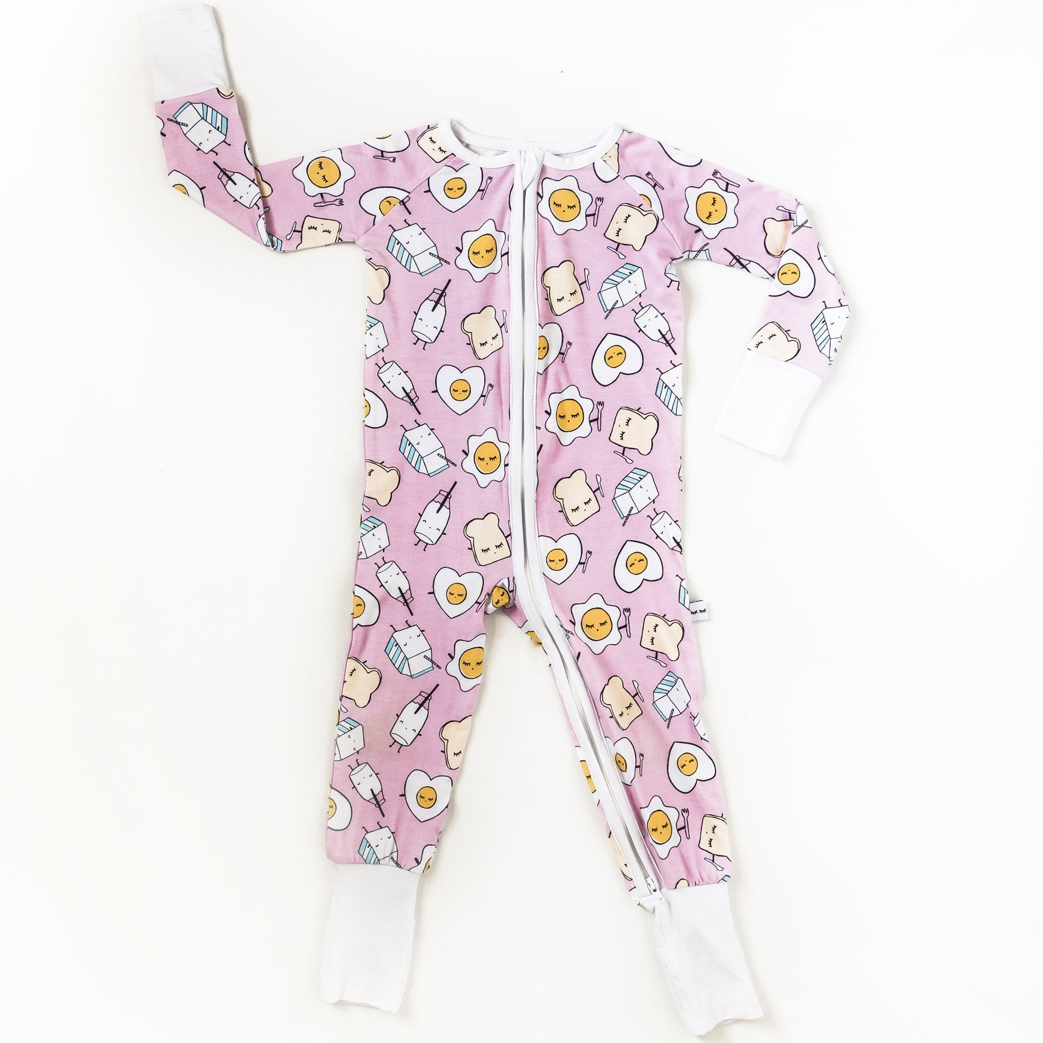 pink breakfast buddies bamboo viscose convertible romper/sleeper