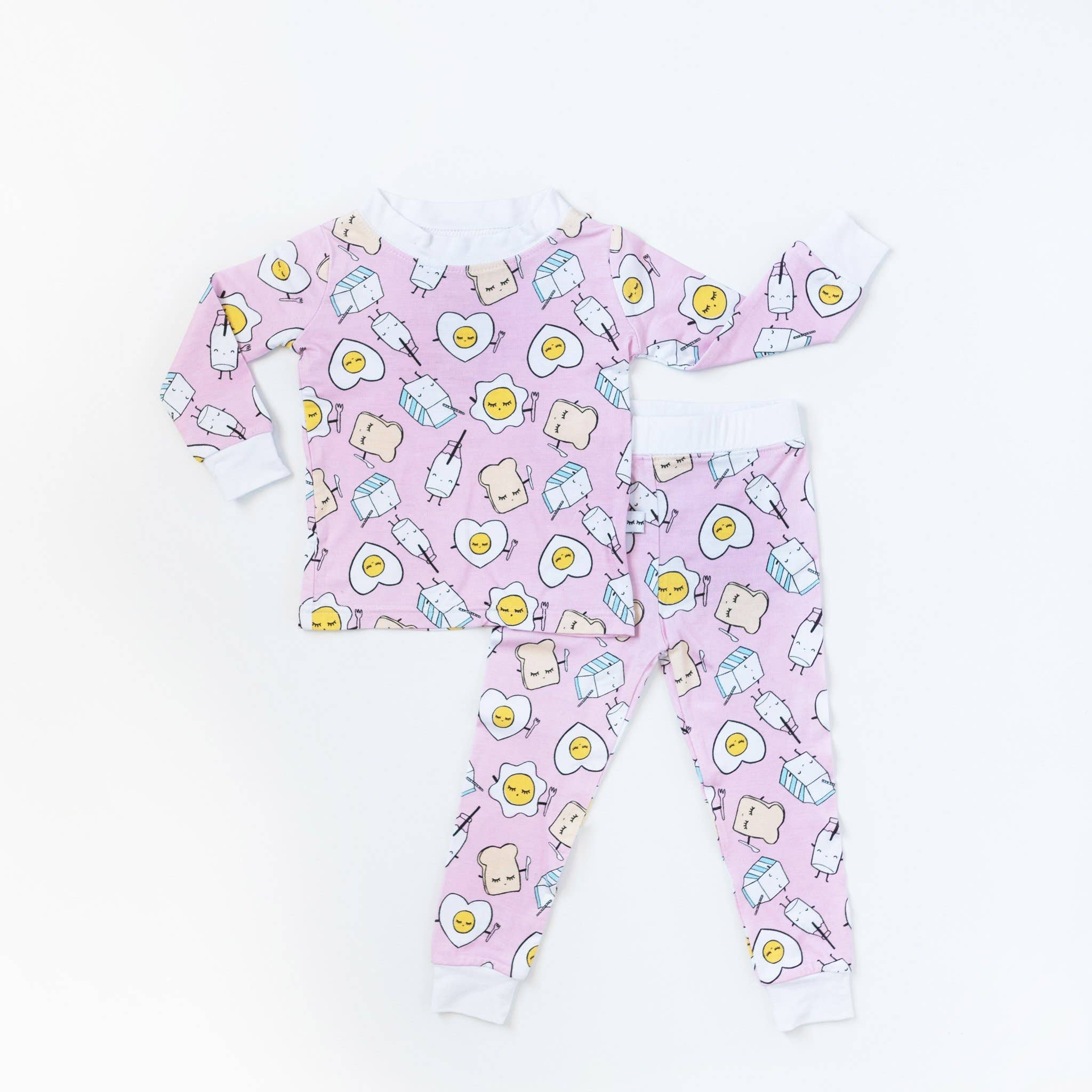 pink breakfast buddies two-piece bamboo viscose pajama set