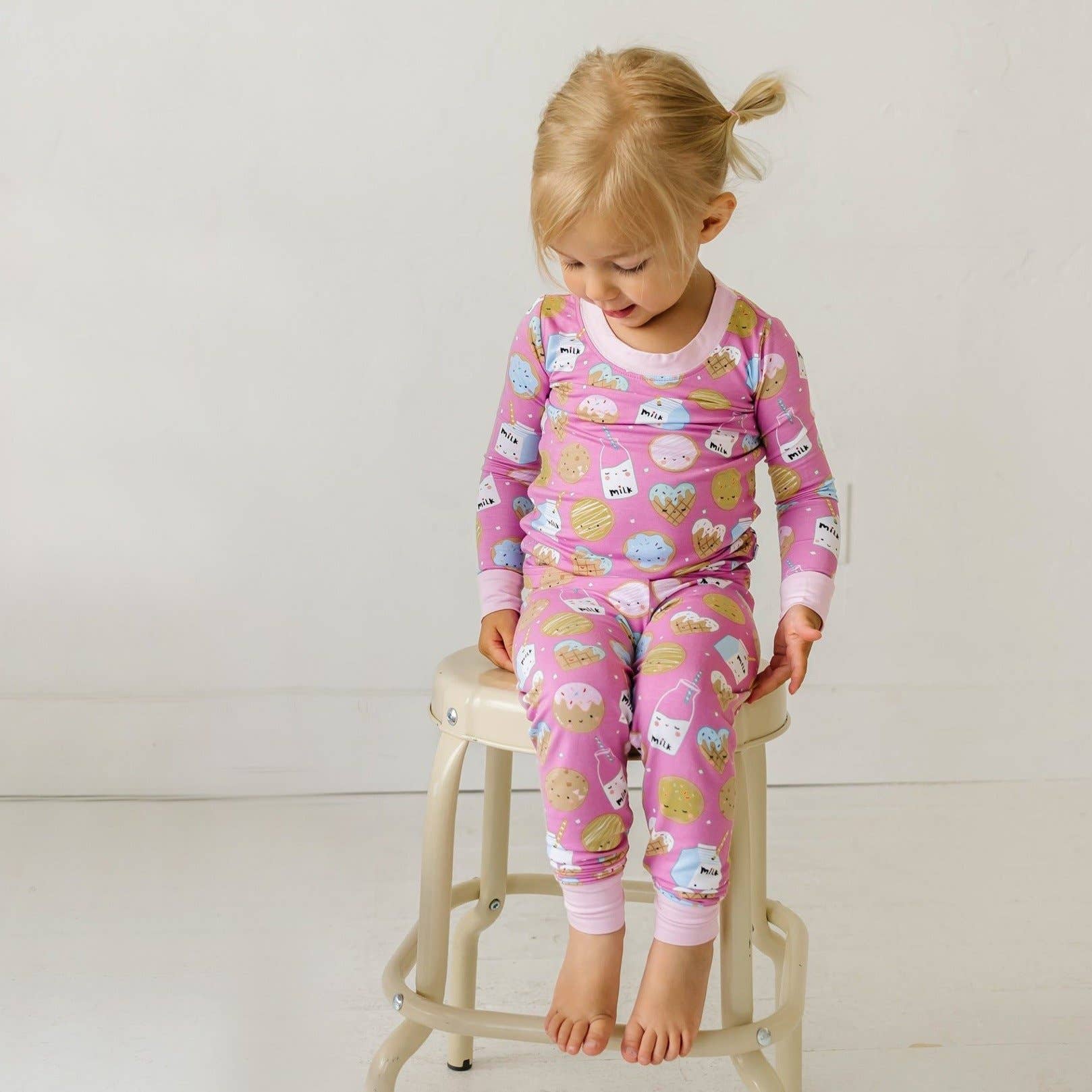 pink cookies & milk two-piece bamboo viscose pajama set