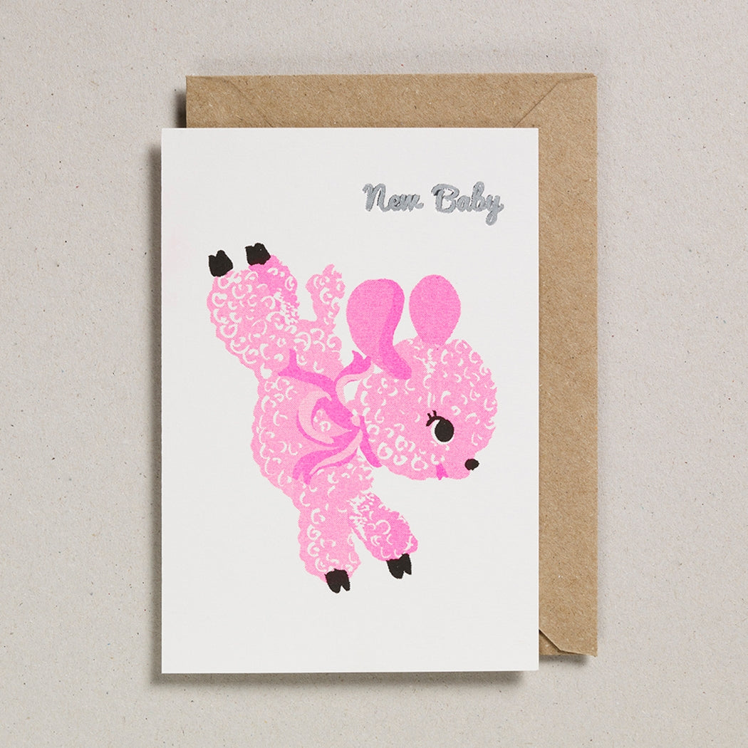 pink lamb baby card