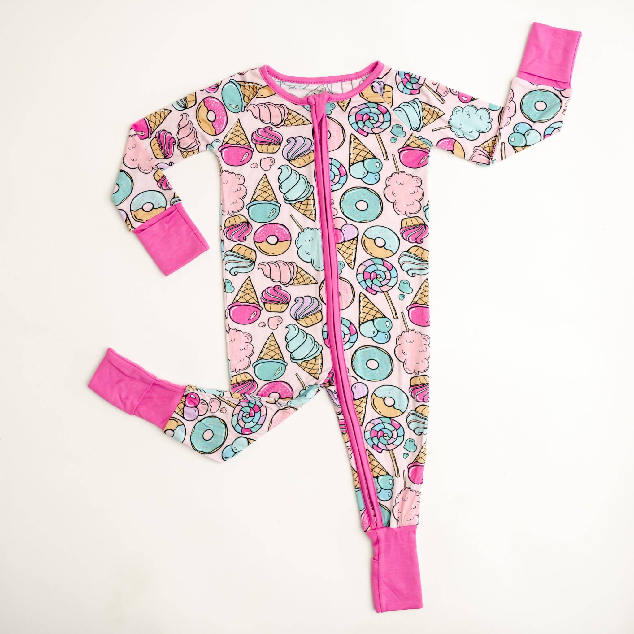 pink sweet treats bamboo viscose convertible romper/sleeper
