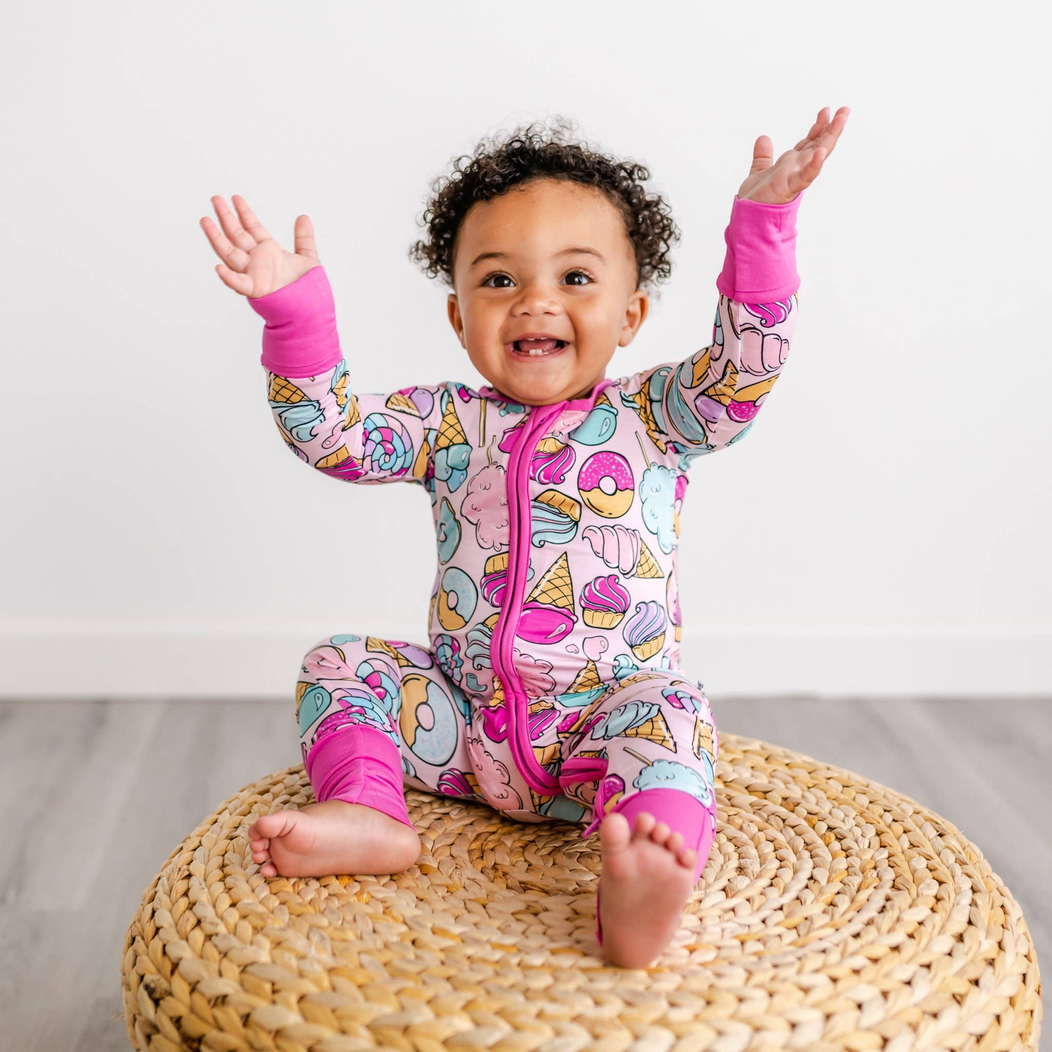 pink sweet treats bamboo viscose convertible romper/sleeper