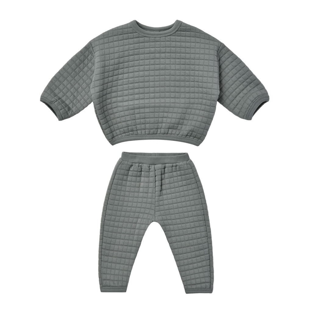quilted sweater and pants set in dusk