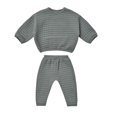 quilted sweater and pants set in dusk
