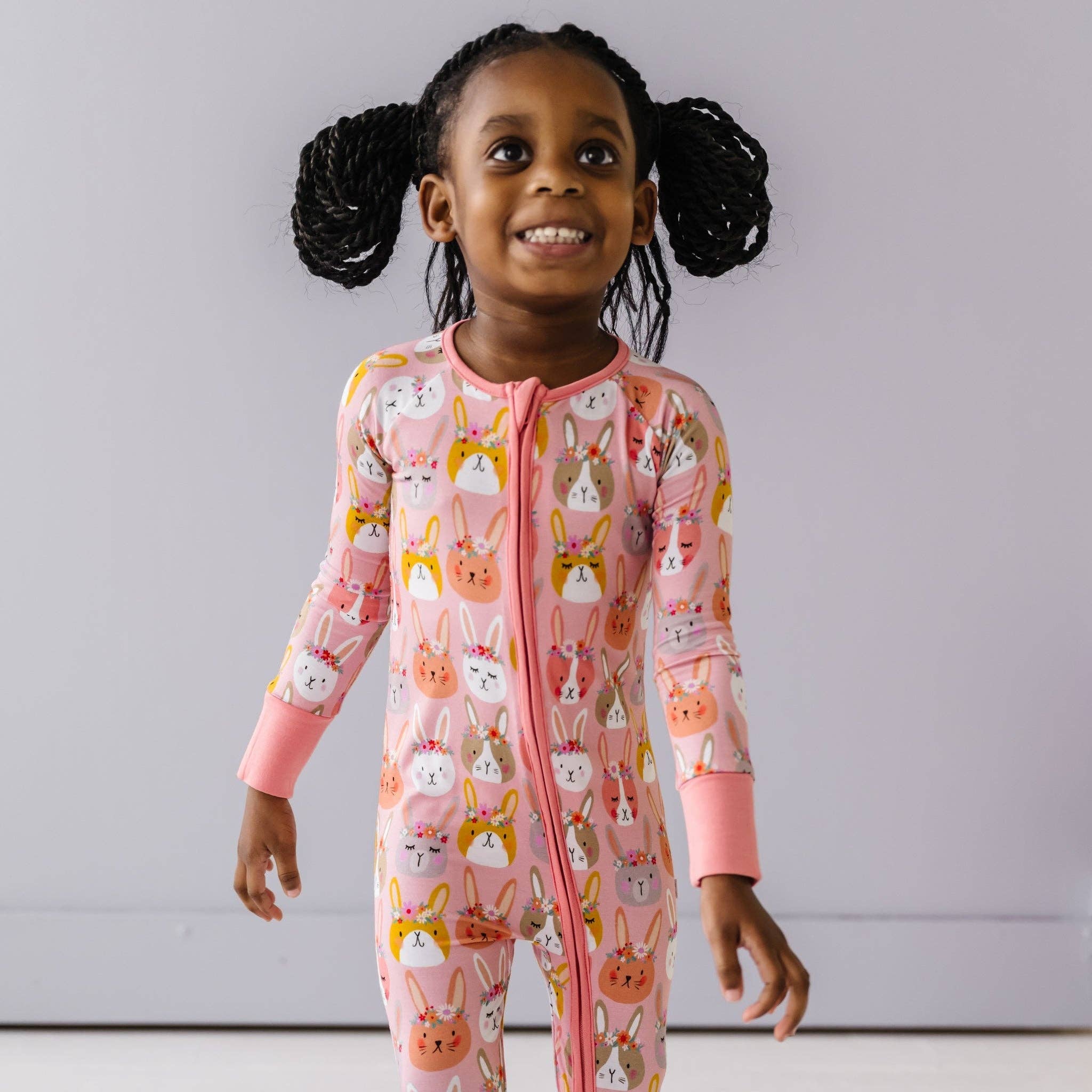 rad rabbits bamboo viscose convertible romper/sleeper in pink