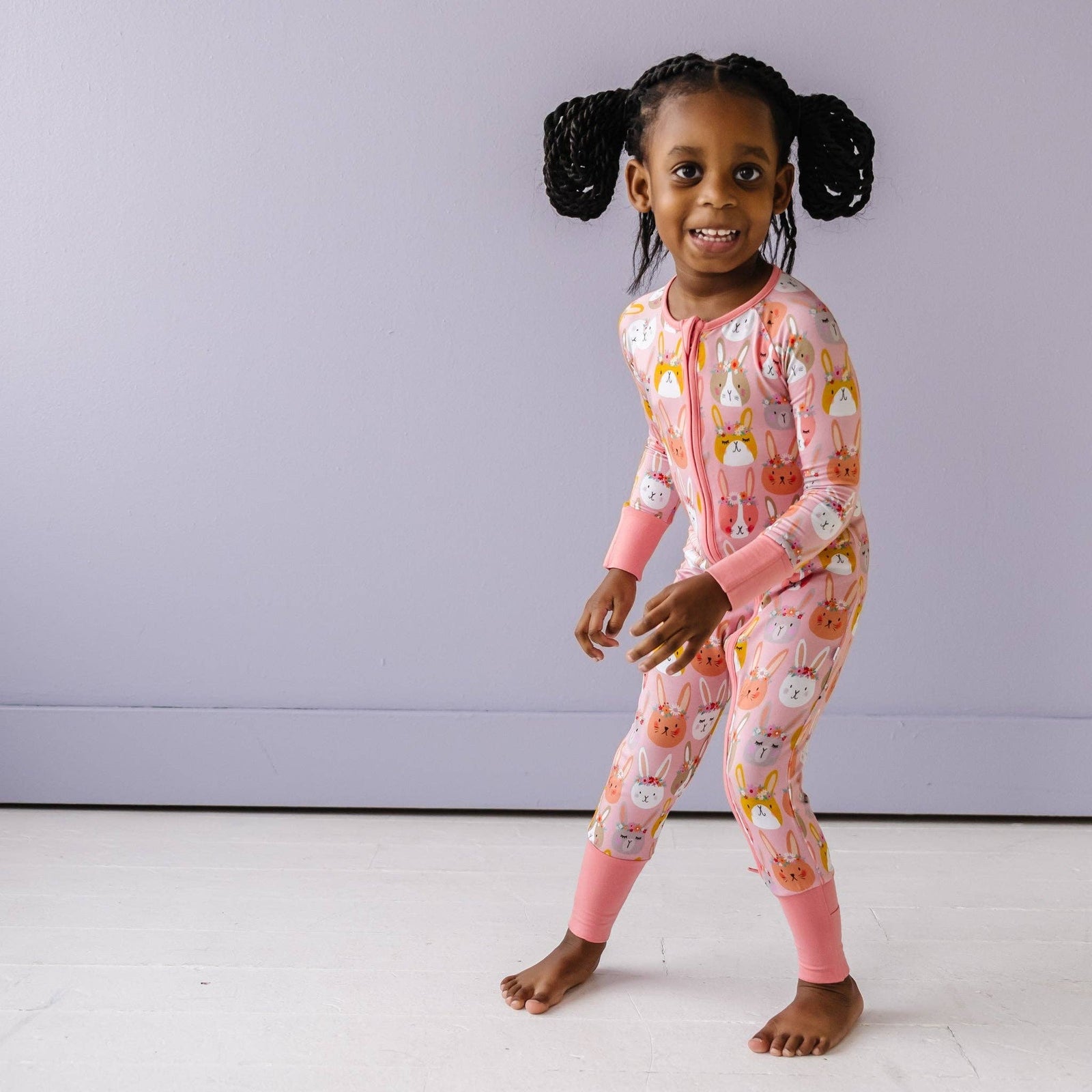 rad rabbits bamboo viscose convertible romper/sleeper in pink