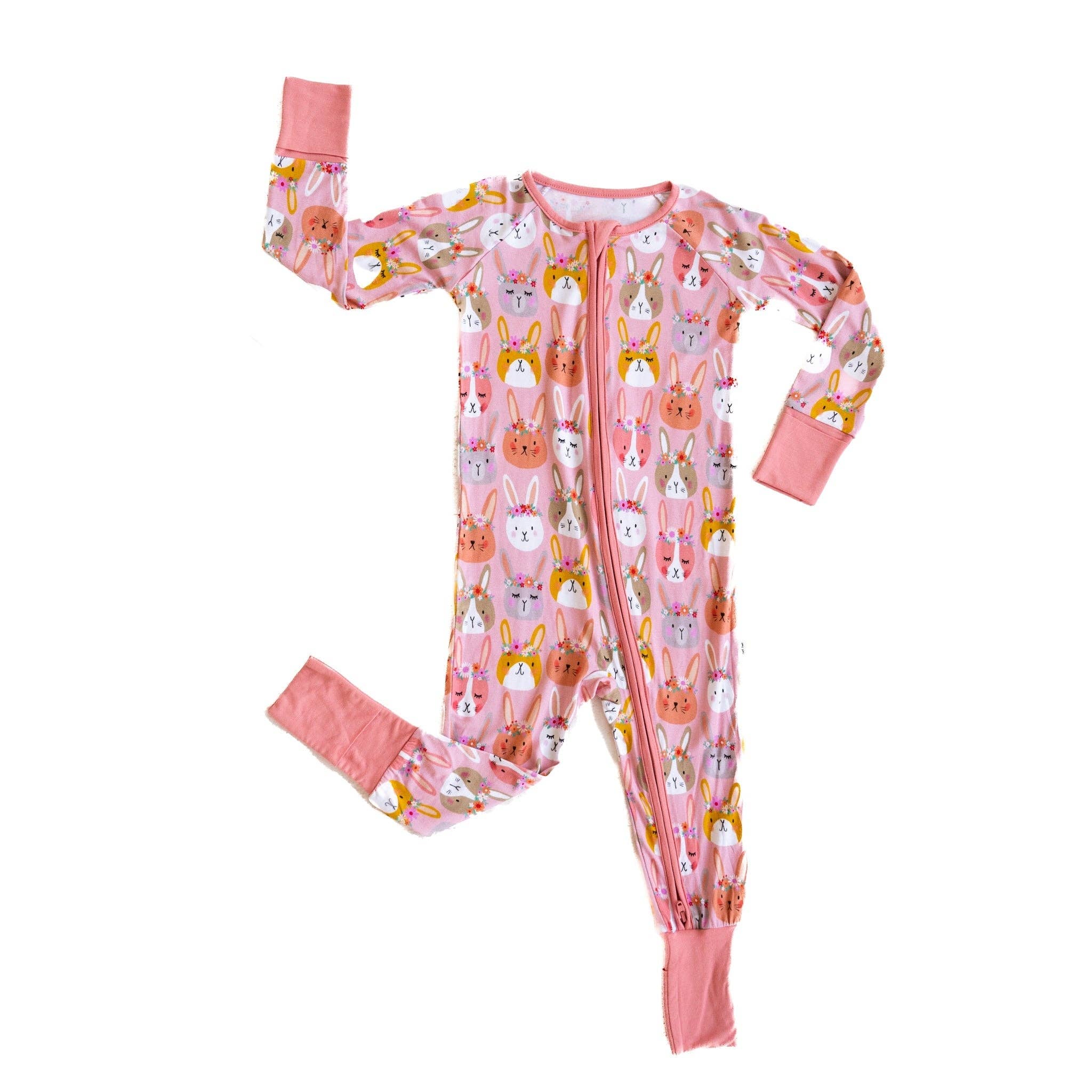 rad rabbits bamboo viscose convertible romper/sleeper in pink