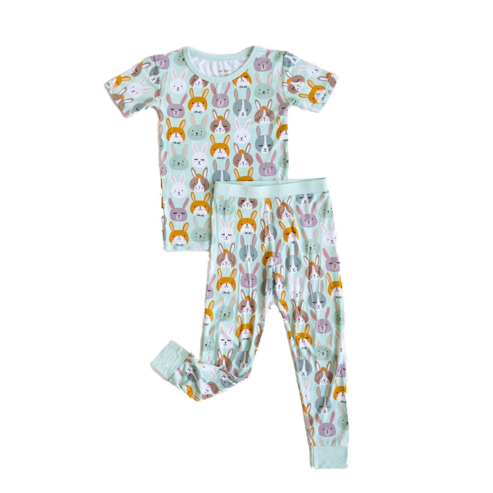 rad rabbits s/s two-piece bamboo viscose pajama set in green