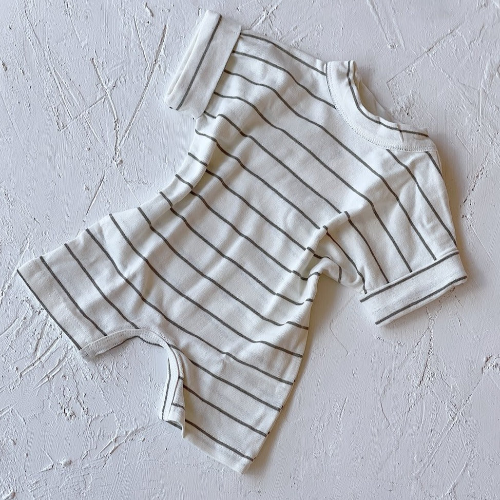 remi onesie in olive stripe