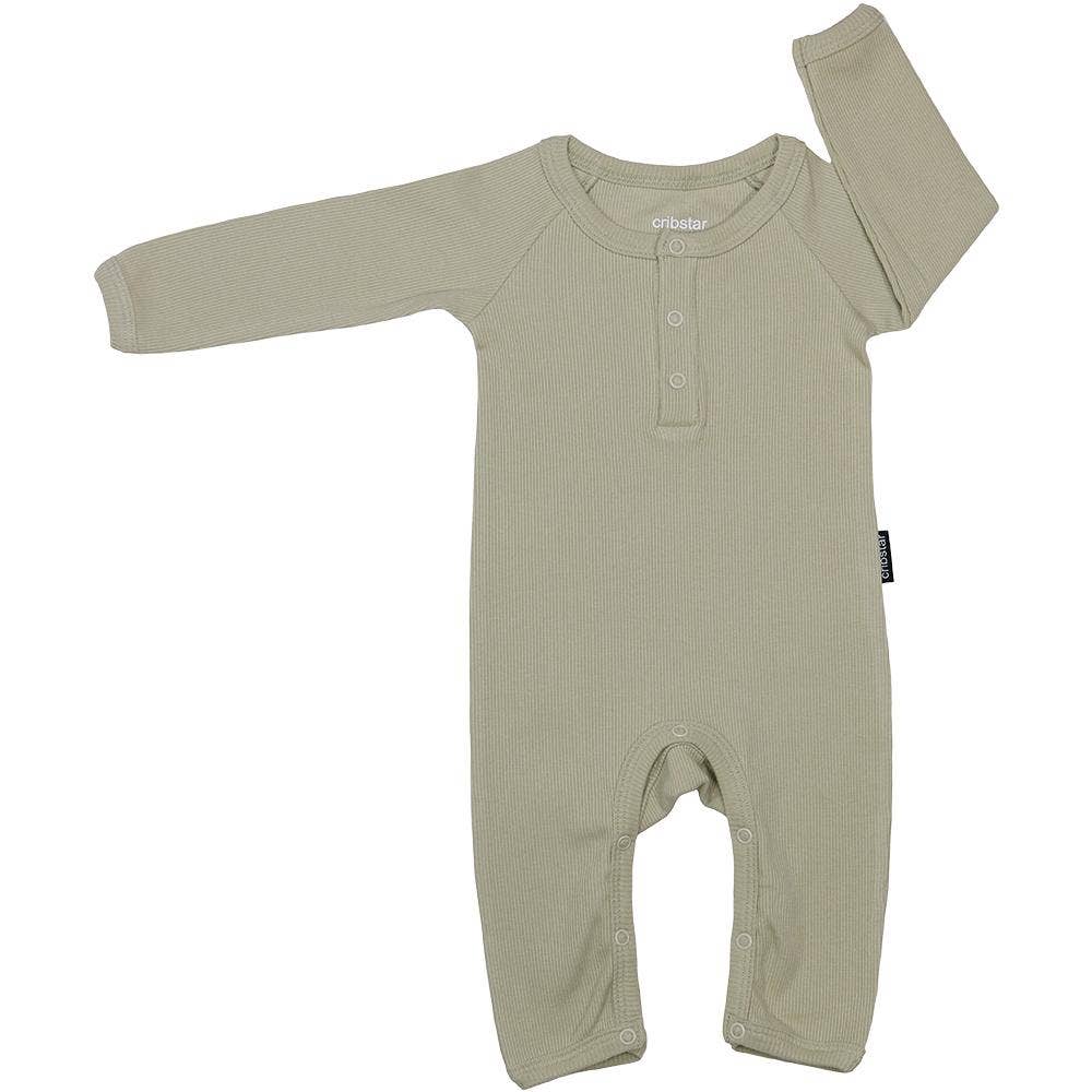 ribbed baby romper in stone