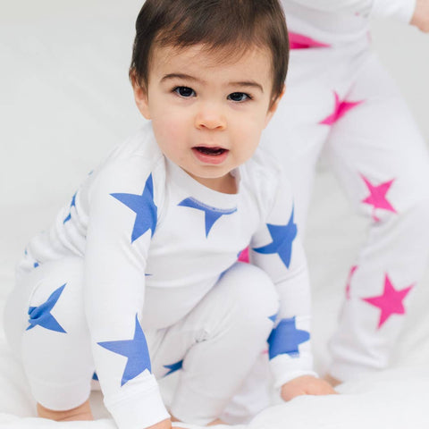 sammy + nat signature bold star pima pajama set in blue
