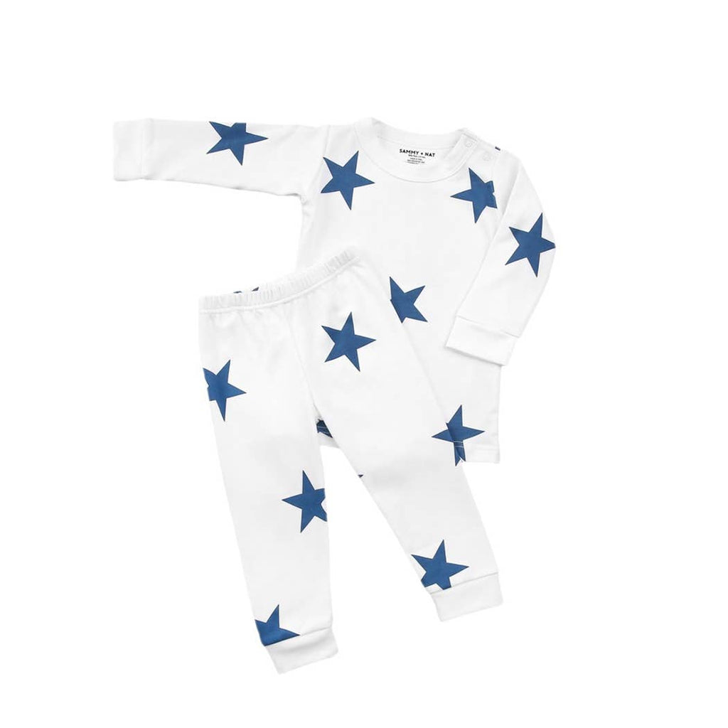 sammy + nat signature bold star pima pajama set in blue