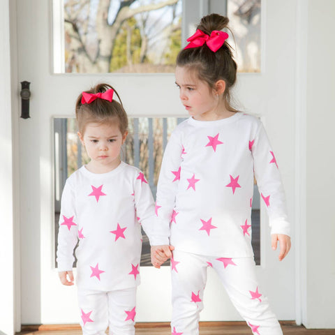 sammy + nat signature bold star pima pajama set in pink