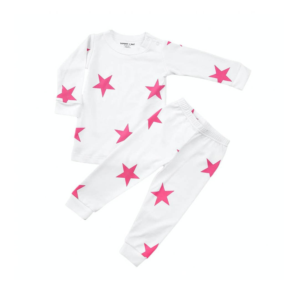 sammy + nat signature bold star pima pajama set in pink