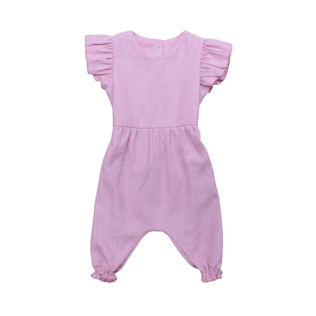 scarlet romper in rose linen