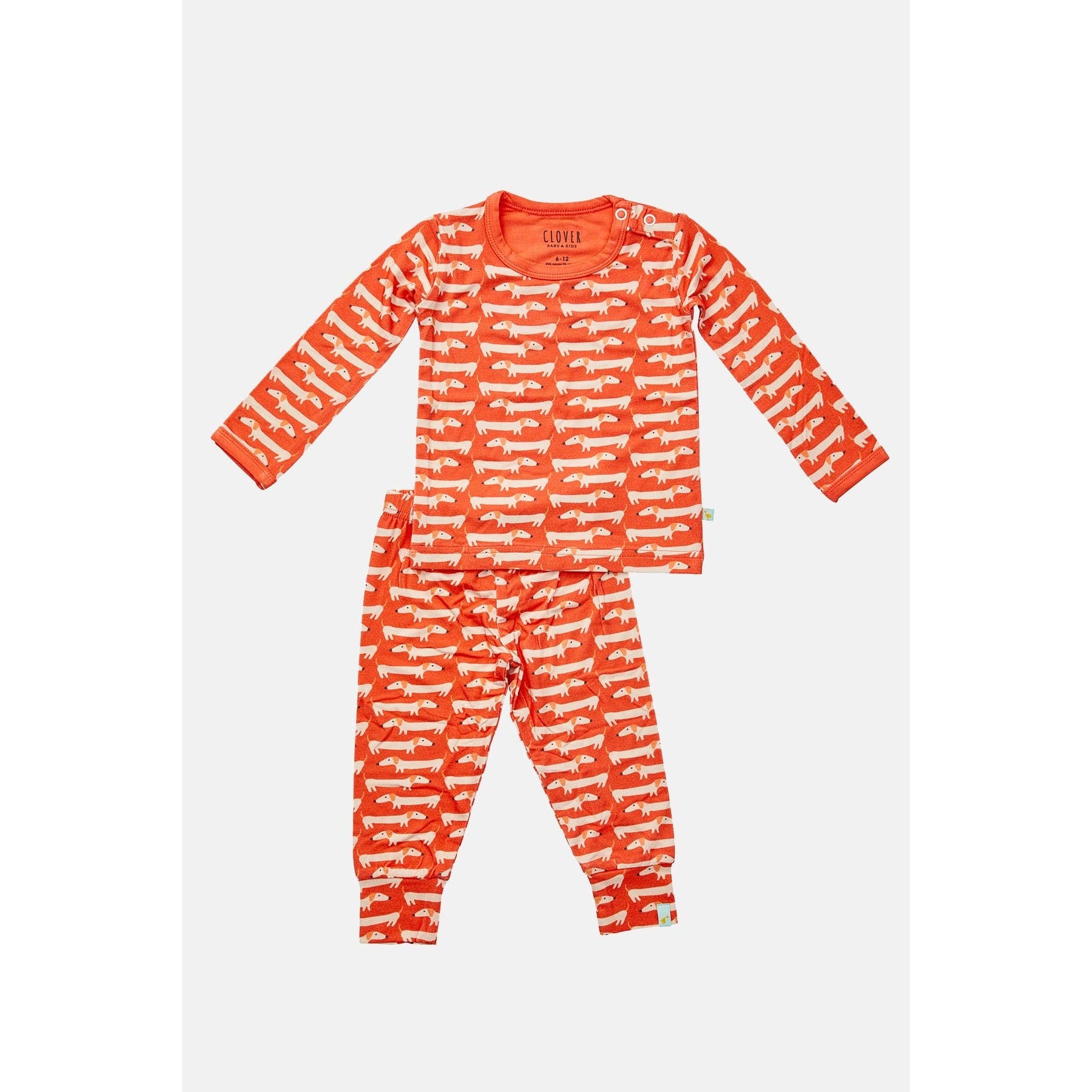 Long Sleeve Pajama Set - Coral Wiener Dog