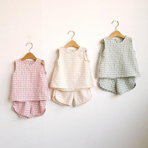 sleeveless gingham top and shorts in mint