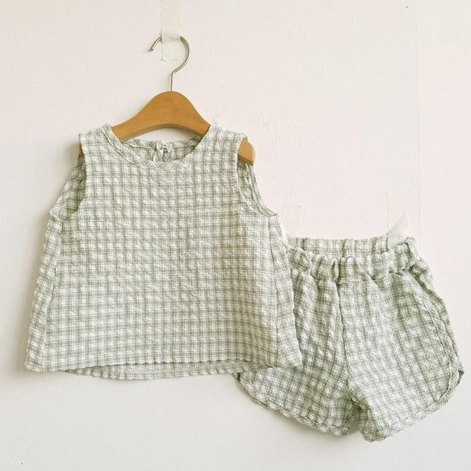 sleeveless gingham top and shorts in mint