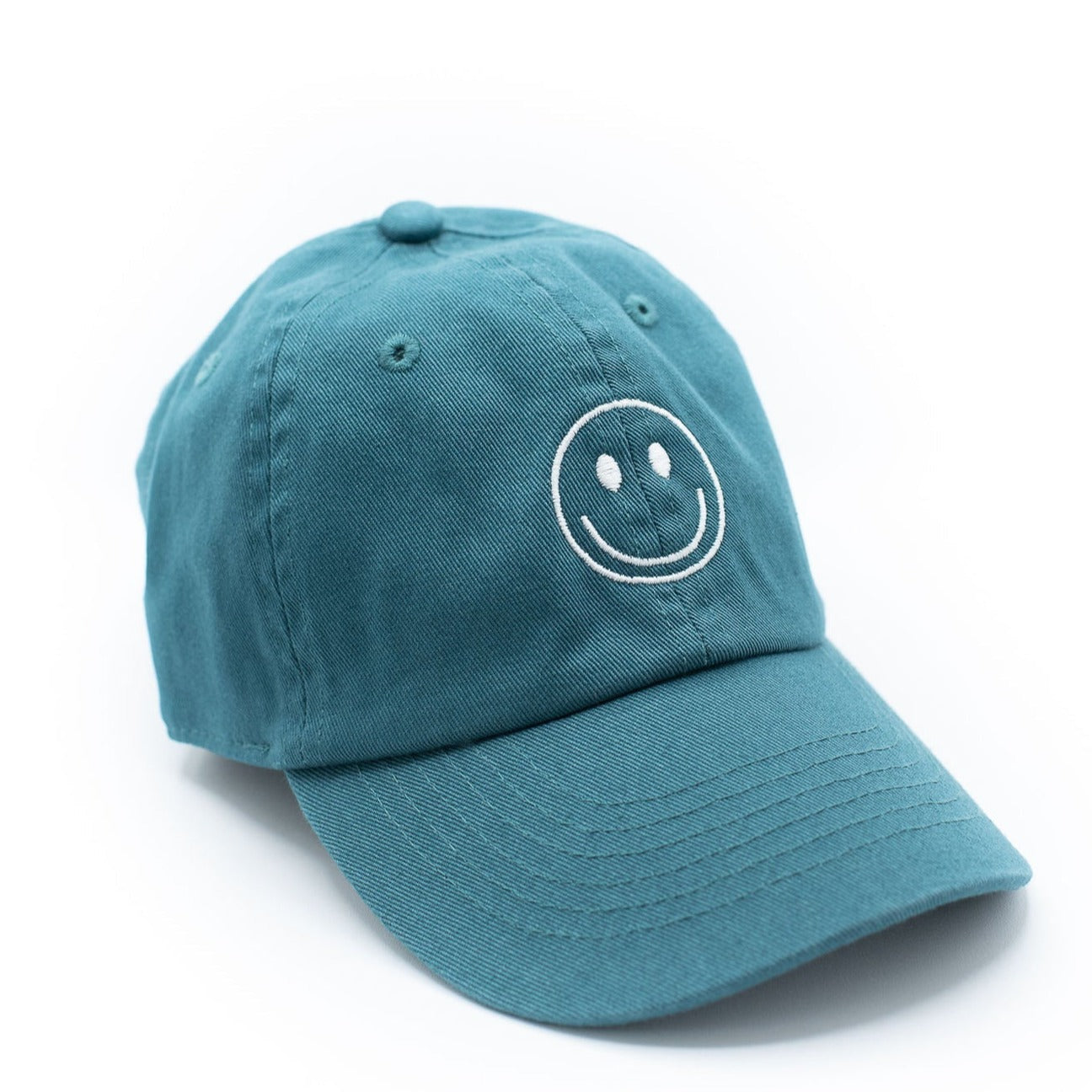 smiley face hat in teal