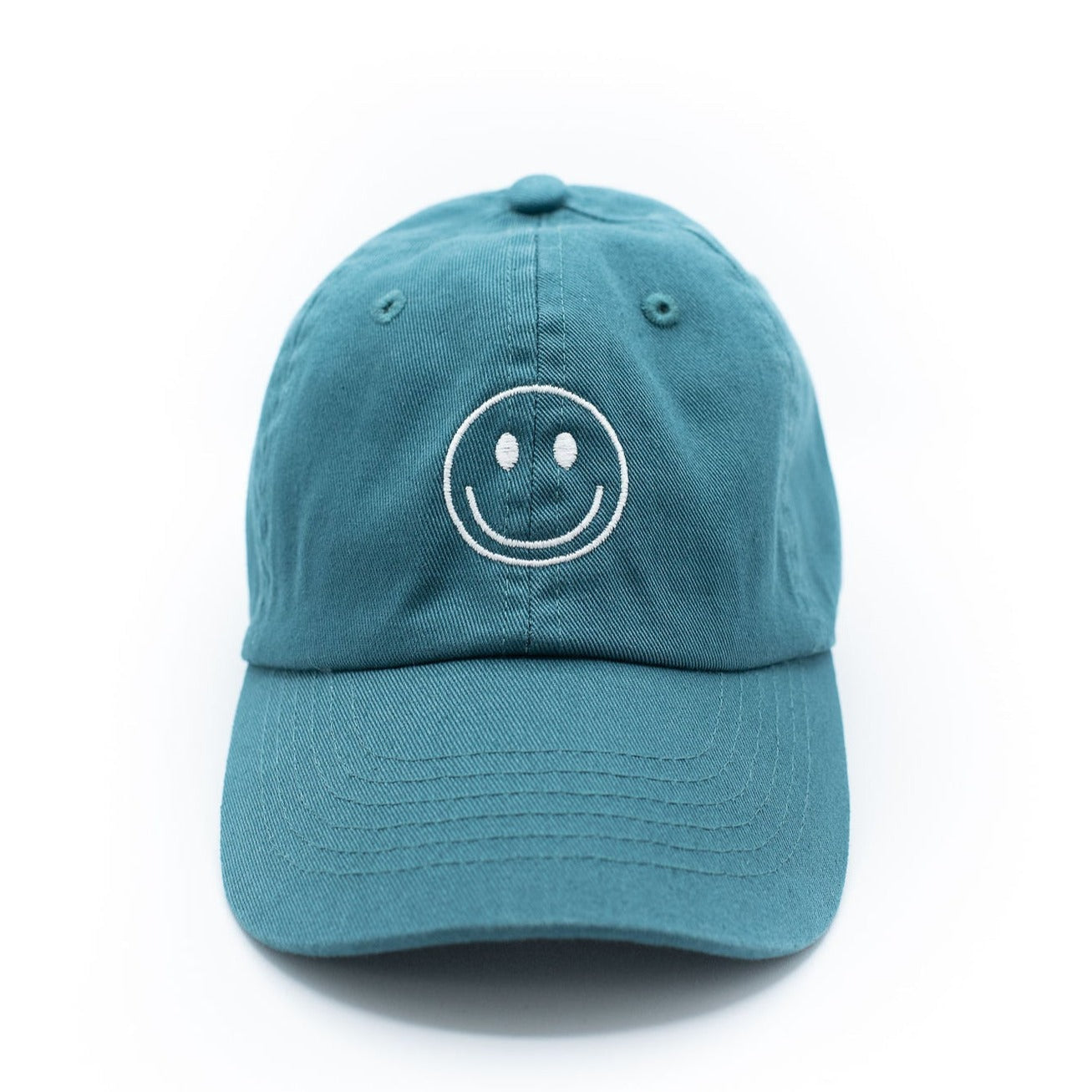 smiley face hat in teal