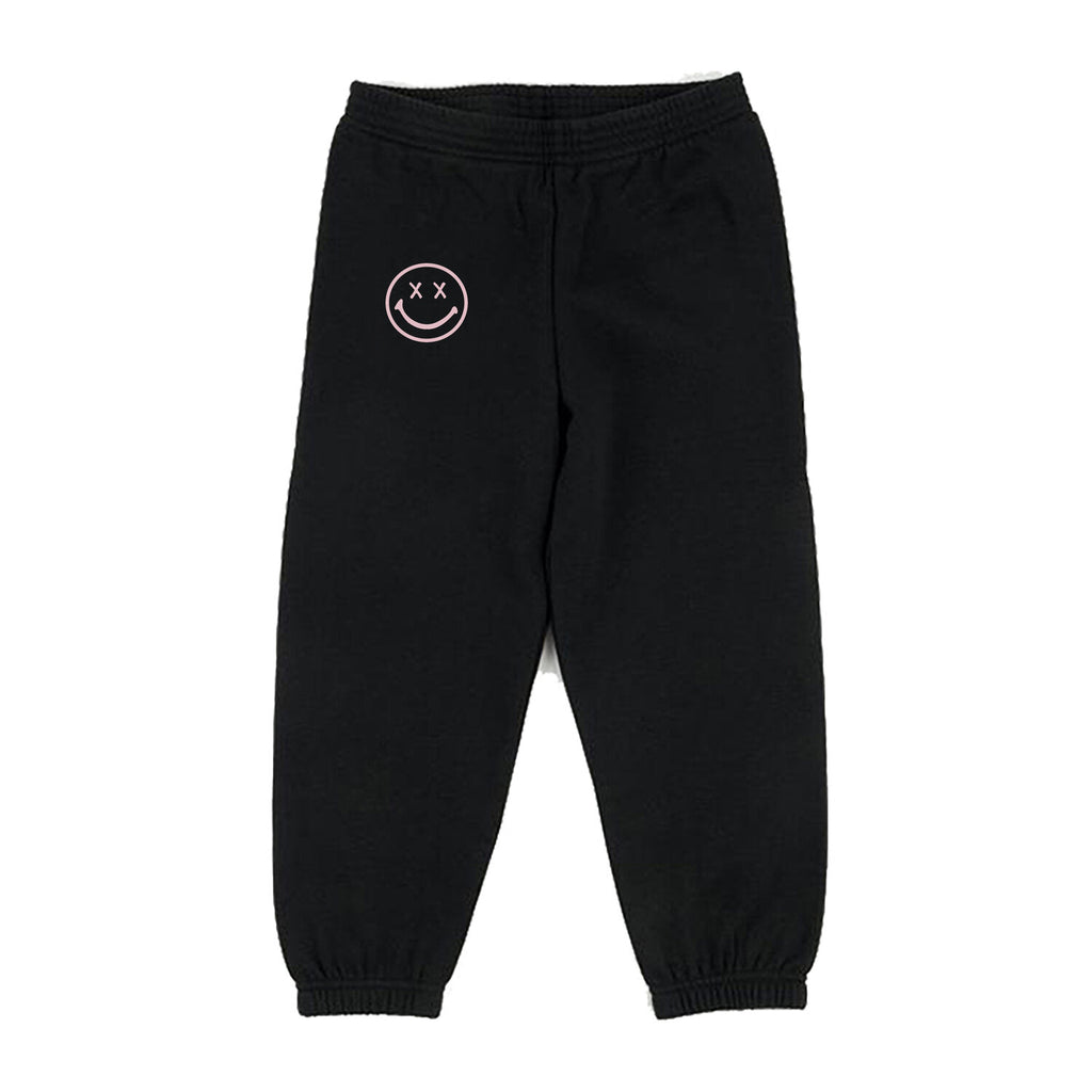 smiley sweatpants in black & pink