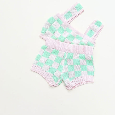 sofi check knit set in pink/green