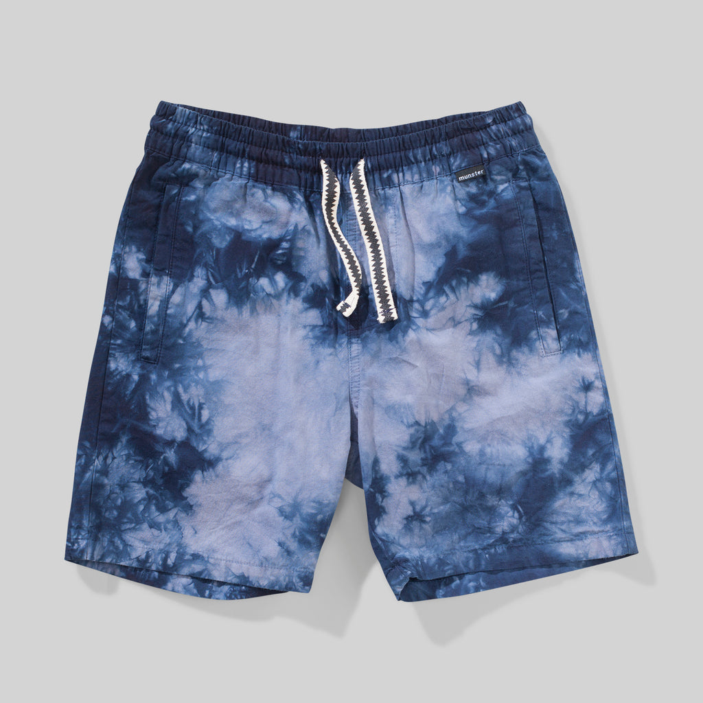 stained short in blue tie dye